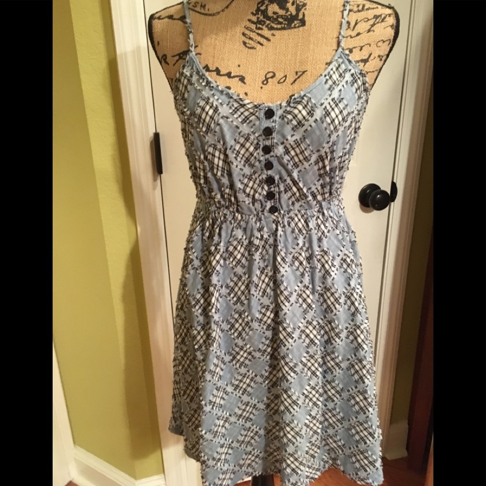 Light Blue Plaid Summer Dress with Button Front
